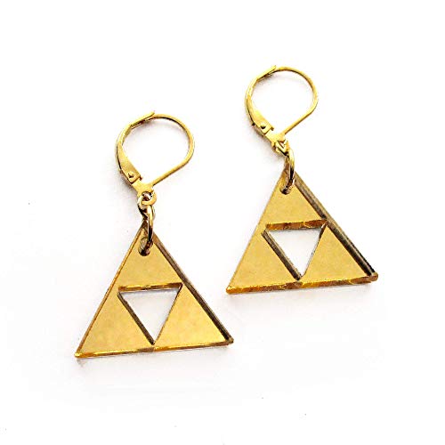 Small Golden Triangle Stack Closed Lever Back Hook Dangle Earrings