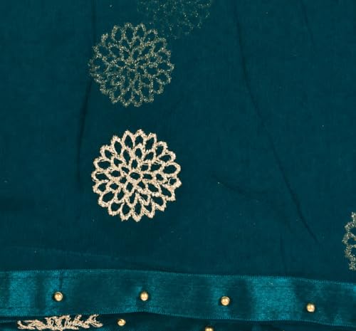 Image of YOUTHQUAKE Golden Floral Embroidery Work Chiffon Dupatta for Womens & Girls with Fancy Moti Lace