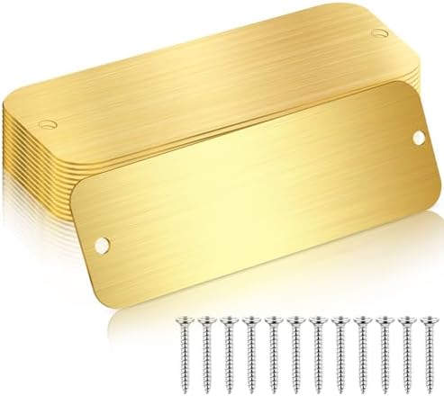 12 Pcs Engraved Name Plates Laser Brushed Solid Metal Plate Personalized Plaque Blank Custom Name Tag Frame Label with Adhesive Backing and Screws for DIY(Gold Round Corner,1'' X 3'')