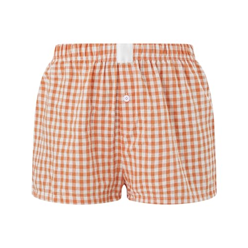 Image of Y2k Plaid Shorts Cute Baggy Ginghem Boxer Shorts for Women Checked Lounge Pajama Bottom Preppy Sleep Pj Shorts