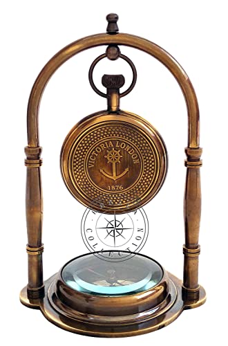 Hanzla Collection Maritime Compass Base Nautical Table Clock Antique Brass Hanging Desk Clock Victoria London Pocket Watch #TOP2