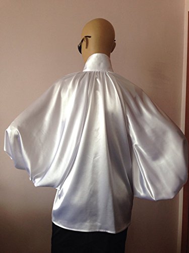 Formal Womens Satin Blouse With High Victorian Collar And Puffy Balloon Sleeves #TOP4