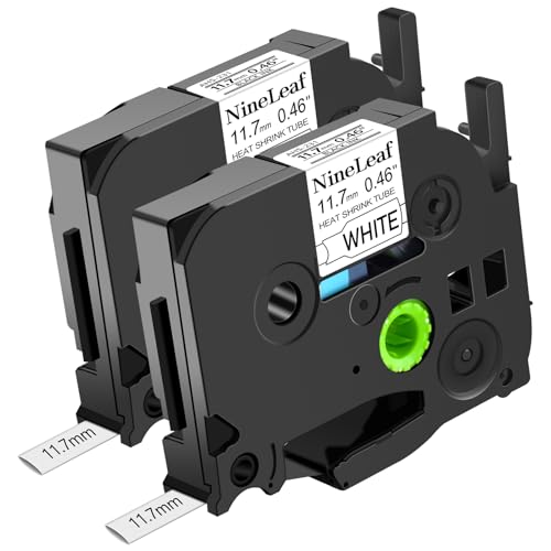 NineLeaf 2 Pack Compatible for Brother Heat Shrink Tube Label Tape 11.7mm HSe-231 HSe231 HS231 HS-231 HSE Black on White for P-Touch PT-E300 PT-E500 PT-E550W PT-P750WVP Label Maker use in Cables Wires