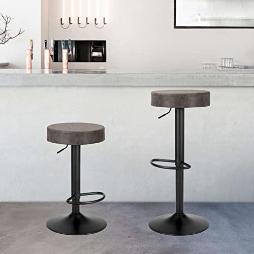 Finnhomy Bar Stools Set Of 2 Counter Height, Swivel Barstools With Footrest And Backless Round, Height Adjustable Modern Bar Stools For Kitchen, Vintage Leather, Retro Grey #TOP3