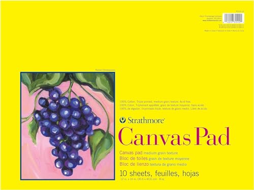Strathmore 300 Series Canvas Pad 12x16 inch 10 Sheets Triple Primed 100% Cotton Canvas Plein Air Artists Acrylic Paint and Oil Paint