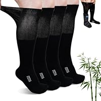 LOFIR Knee High Diabetic Socks: Bamboo Extra Wide Soft Top Non Binding Orthopedic Sock Liner Cushioned for Men Women with Swollen Feet Recovery Boots Hospital Black 2 Pairs 6-8