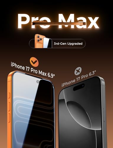 Image of MAGIC JOHN 3rd Gen Upgraded 2 Pack for iPhone 17 Pro Max Privacy Screen Protector 6.9 Inch, 25Anti-Spy Screen, Shockproof Tempered Glass, Auto Dust-Removal, Bubble Free, Easy Installation