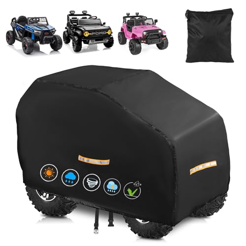 Large Kids Car Cover,Upgraded Power Wheels Covers Waterproof All Weather,Heavy Duty Kids Ride-On Car Cover with Nano Coating,Windproof Buckle and 3 Reflective Strips,Universal Kid Ride-on Accessories