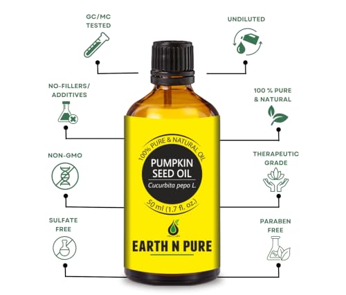 Image of Earth N Pure Pumpkin Seed Oil - 100% Pure & Natural for Scalp, Hair, Skin & Beard - Cold-Pressed, Multi-Use Carrier Oil | 50ml