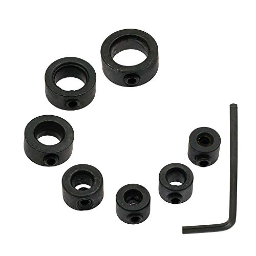 Image of Bonsicoky 7PCS Drill Stop Bit Collar Set 1/8", 3/16", 1/4", 5/16", 3/8", 7/16", 1/2" with Allen Wrench to Tighten The Stops Set-Screws, Locator Limit Ring, Dowel Shaft Chuck Positioner