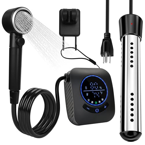 Yimserk Portable Shower with Water Heater–Camping Shower Pump with 8000mAh Battery, 5-Speed Settings, LCD Display, 6L/min, IPX8–Portable Shower Head for Camping, Hiking, Car, Pets