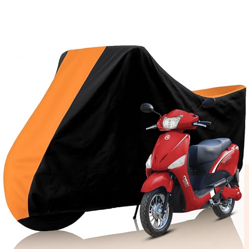 Image of All Weather Protection Two Wheeler Cover for Hero Electric Optima, Scooter & Scooty | Anti Dust, 100% Water Resistance, Heat Resistant, UV Proof - Triple Stitched | (Black Top Orange)