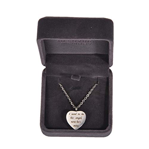Valyria Heart Cremation Urn Necklace Memorial Keepsake Jewelry - Engraved I Used To Be His Angel, Now He's Mine #TOP7
