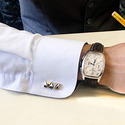 Two Tone Cufflinks and Tie Clip Set with Gift Box and Greeting Card, Stylish Golden Cufflinks and Tie Clip Gift Set for Men4