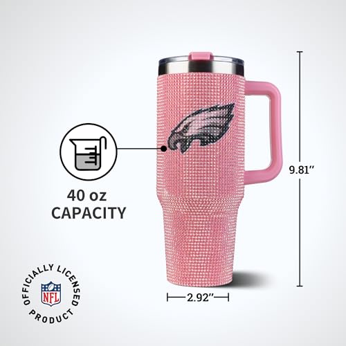 Image of The Memory Company Officially Licensed 40oz Pink Bling Game Day Tumbler, Philadelphia Eagles
