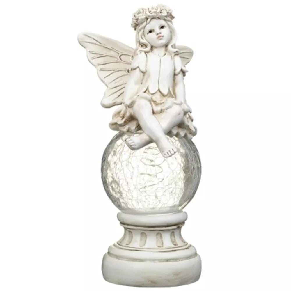 G19 New Solar Powered Decorative Charming Fairy Statue with Solar Crackle Warm White LEDs Ball Automatically Switches On At Dusk Garden Decor -Style 2