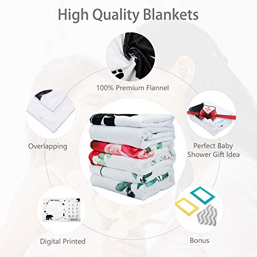 Bear Blanket Baby Monthly Milestone Blanket Boy Bear Month Blanket Mountain Woodland Nursery Shower Gift With One Bib Two Frames,Newborn Growth Fleece Blanket 40”X 59” #TOP3