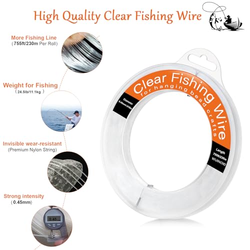 Image of Clear Fishing Line Wire 755 ft, Invisible Monofilament Fishing Line Wire, Nylon String for Hanging Balloons Garland Crafts Picture Decorations, Clear String Threads Cords WUINOID