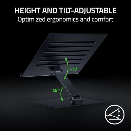 Image of Razer Adjustable Laptop Stand: Supports Phones, Tablets, Laptops, Macbooks up to 18 inch - Adjust Height and Tilt - Durable Aluminum Construction - Vented Design - Foldable for Storage & Travel - Black