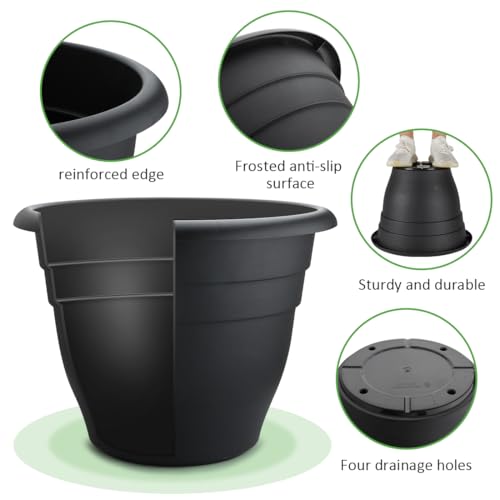 Image of RooTrimmer 3 Pack 20 Inch Large Plant Pots for Outdoor,Heavy Duty Extra Large Deep Garden Planter with Drainage Holes,Sturdy Textured Black Flower Pot for Trees,Shrubs,Patio,Lawn