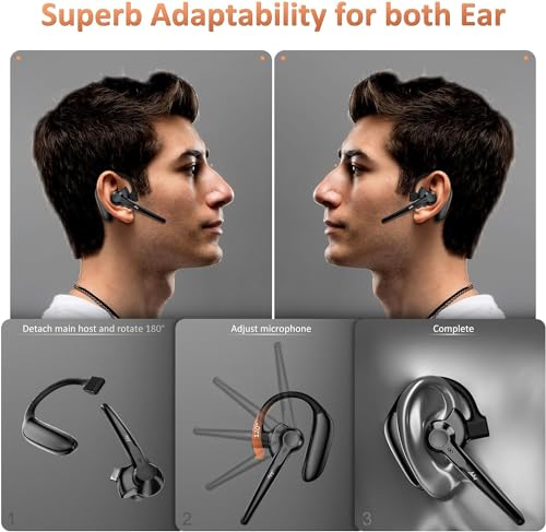 Image of AMINY Wireless Bluetooth Headset with Microphone 30 Hrs Talking Time V5.3 Auriculares Bluetooth Earpiece,AI Noise Cancelling Bluetooth Earphones for Trucker Office Home