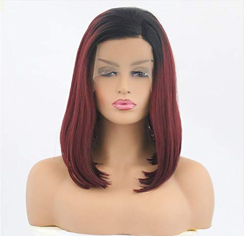 Cosplay Wigs For Women No Bangs Middle Part Shoulder Length Short Bob Synthetic Lace Front Wig With Natural Hairline 14inch