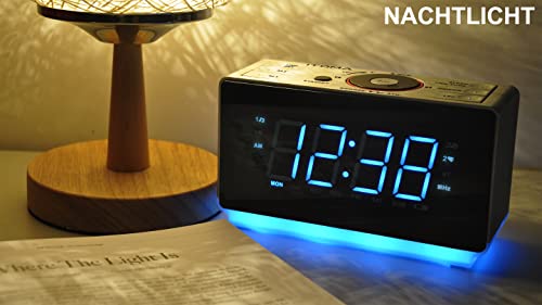 Wekkerradio met Bluetooth-luidsprekers, digitale FM-radio, dubbel alarm met snooze, koptelefoonaansluiting, mobiele telefoon opladen via USB, nachtlampje iTOMA CKS708 - Image 4