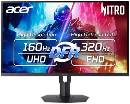 Acer Nitro 27” 4K UHD 3840 x 2160 Gaming IPS MiniLED Monitor | AMD FreeSync Premium | 160Hz Refresh Rate to FHD 320Hz (DFR) | Up to 0.5ms | 1 x Display Port 1.4 & 2 x HDMI 2.1 Ports | XV275K V3biipprx