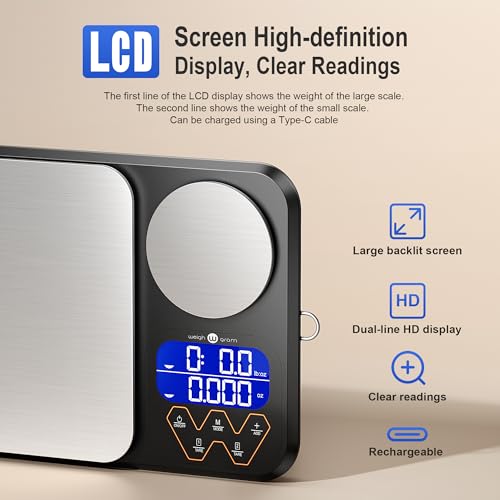 Image of Rechargeable Digital Dual Platform Kitchen Scales Weight, 11 lb Large & 1.1 lb Mini with Two Precisions Food Scale for Sourdough Bread, Baking and Cooking with 3 Units Tare, Accumulation Functions