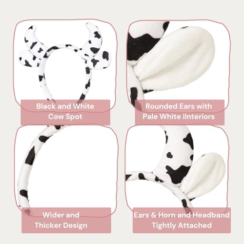 Image of Radhu & Kabby Cow Horn Headband | Soft Plush Cow Print with Cute Ears & Horns | Fun Party, Costume & Festive Accessory for Women & Kids | Comfortable & Lightweight | Pack of 1