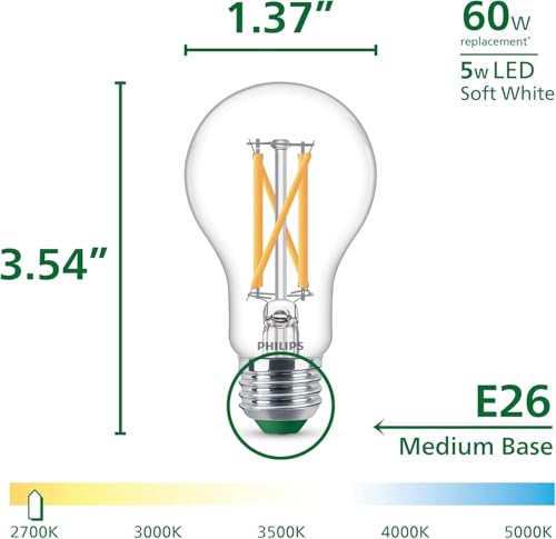 PHILIPS LED 60W A19 8-Pack Ultra Efficient Soft White (2700K) 850 Lumen (5W = 60W) Clear Flicker-Free Light Bulbs - image 2