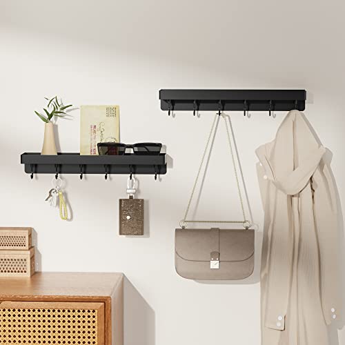 niffgaff Schwarzer Schlüsselhalter Wandmontage, Edelstahl Selbstklebende Hakenleiste mit Ablage, Ohne Bohren Schlüsselhaken für Tür und Wand