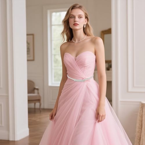 Women's Silver Rhinestone Waist Chain Belt - Adjustable Elastic Metal Belt For Dresses - Shiny Bridal Belt Or Casual Stretch Waistband For Women3