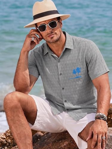 Havana Breeze Mens Hawaiian Shirt Short Sleeve Plaid Beach Shirts Casual Relaxed-Fit Print Camp Shirts Grey Plaid XL - image 2