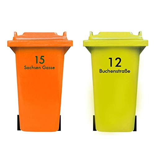 DSD Supplies ltd. Personalisierter MÜLLTONNENAUFKLEBER mit HAUSNUMMER und STRAßENNAMEN | senden Sie Uns Ihre Vorgaben, wir fertigen Ihren individuelle Mülltonnen Sticker, wetterfest, UV-beständig