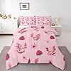 Erosebridal Pink Axolotl Bedding Set Twin Size,Cute Axolotl Strawberry Printed Comforter Set Kawaii Aesthetic Ocean Animal Comforter for Kids Girls Beach Coastal Romance Quilt with 1 Pillowcase #1