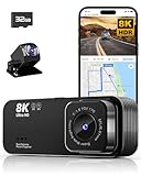 Dash Cam Front and Rear, Ultra HD 8K Dash cam, Dash Camera with Night Vision, Built-in Wi-Fi & GPS, WDR, 3.16' IPS Screen, Free 32GB Card, 24Hrs Parking Mode