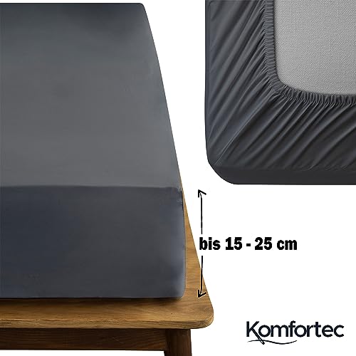 Foto von Komfortec Spannbettlaken Jersey 100% Baumwolle – 180x200 cm – 135g/m² – Weich, Atmungsaktiv & Hautfreundlich – Mit Rundumgummi – Oeko-Tex Zertifiziert – Für Boxspring, Topper & Matratzen – Anthrazit