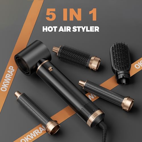 Image of 5 in 1 Blow Dryer Brush, Upgrade Hair Dryer Brush Set Negative Ion Air Styler Curling Wrap Air Curler, Hot Air Brush Curling Iron Hair Styling Tools As A Gift for Straight /Curl /Dry /Smooth