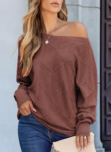 Image of EVALESS Casual Crewneck Sweaters for Women Fall Winter 2026 Lightweight Long Batwing Sleeve Pullover Sweaters Tops Clothes