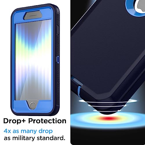 Image of AICase for iPhone SE Case 3rd & 2nd Generation with Belt-Clip Holster, for iPhone SE 2022 /2020 Case Built-in Screen Protector Heavy Duty Protective Full Body Rugged Phone Cover, Admiral Blue