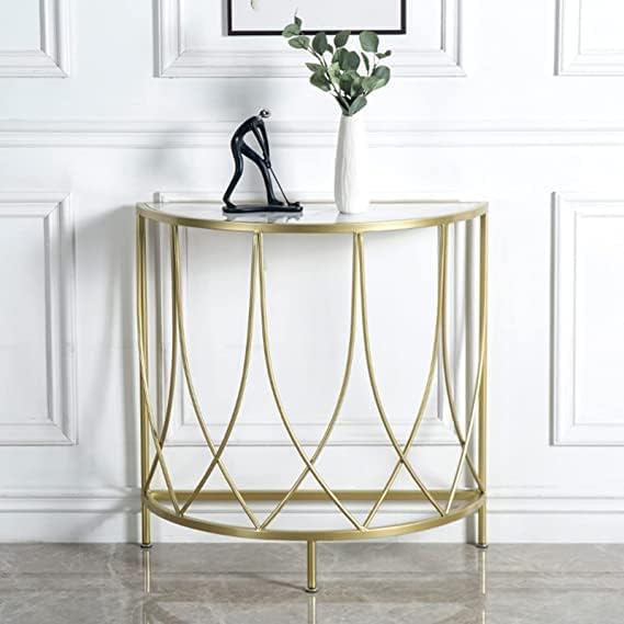 Half Moon Console Table, Gold Metal Frame, Faux Marble Top, 61x25x71 cm, Entryway Accent-image-32
