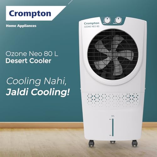 Image of Crompton Ozone Neo Desert Air Cooler 80L| High density honeycomb Pad for Cooling Retention| Water Level indicator| 4 way Air deflection & Auto Swing | Everlast Pump| 3 Year Brand Warranty