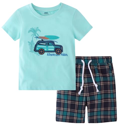 Image of Frogwill Toddler Boys Summer Clothes Hawaiian Jungle Animal Cotton T-Shirt and Poplin Short Outfit Set