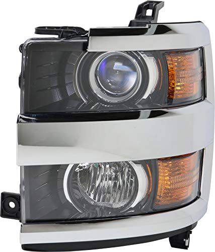 Evan Fischer Headlight Assembly Compatible with 2015-2019 Chevrolet Silverado 2500 HD with Chrome Trim Driver Side
