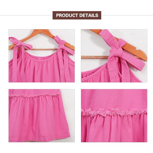 Image of Denim Dress for Women Tie Shoulder Sleeveless Denim Mini Dress Casual Flowy Babydoll Dress Wash Jean Dress