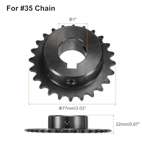 Image of uxcell #35 Chain Roller Sprocket B Type, 1 inch Bore 24 Tooth Single Strand Chain Sprocket, Carbon Steel, Keyway with Set Screws