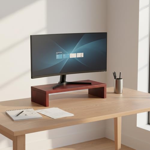 Image of flux Monitor Stand Wooden | Monitor Stand Riser | PC Stand For Desktop Table | , Non Slip, Material: Particle Board Wooden Wooden Red