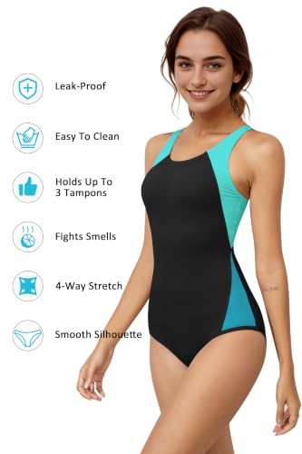 Image of Beautikini Period Swimwear One Piece Sporty Racerback Color Block Swimsuit