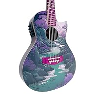 Unique Japanese-inspired electro acoustic travel guitar - designed in Bristol, UK, by Lindo Guitars | 20th Anniversary Edition | Luminlay side dots String choice: Nylon Japanese Five Elements fretboard inlays with "harmony" kanji at 12th fret | 43mm ...